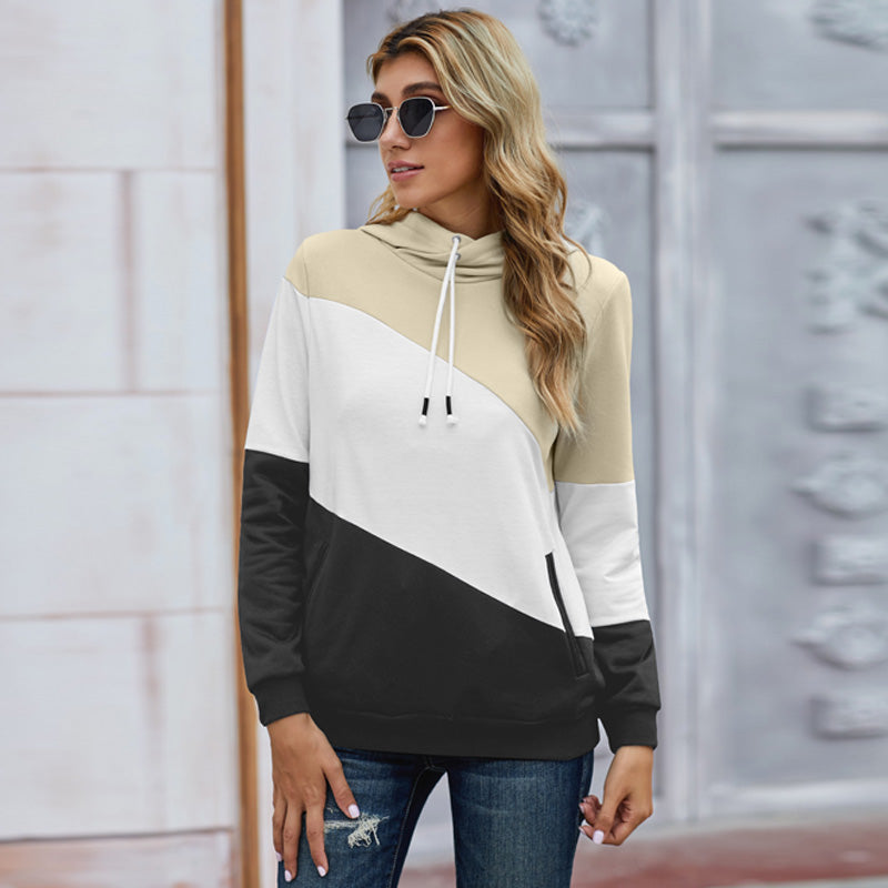 Women's Colorblock Pocketed Elastic Cuff Drawstring Hoodie Sai Feel