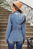 Women's Demin Pockets Front Zipper Buttoned Up Drawstring Waistline Hooded Jacket Outwear Sai Feel