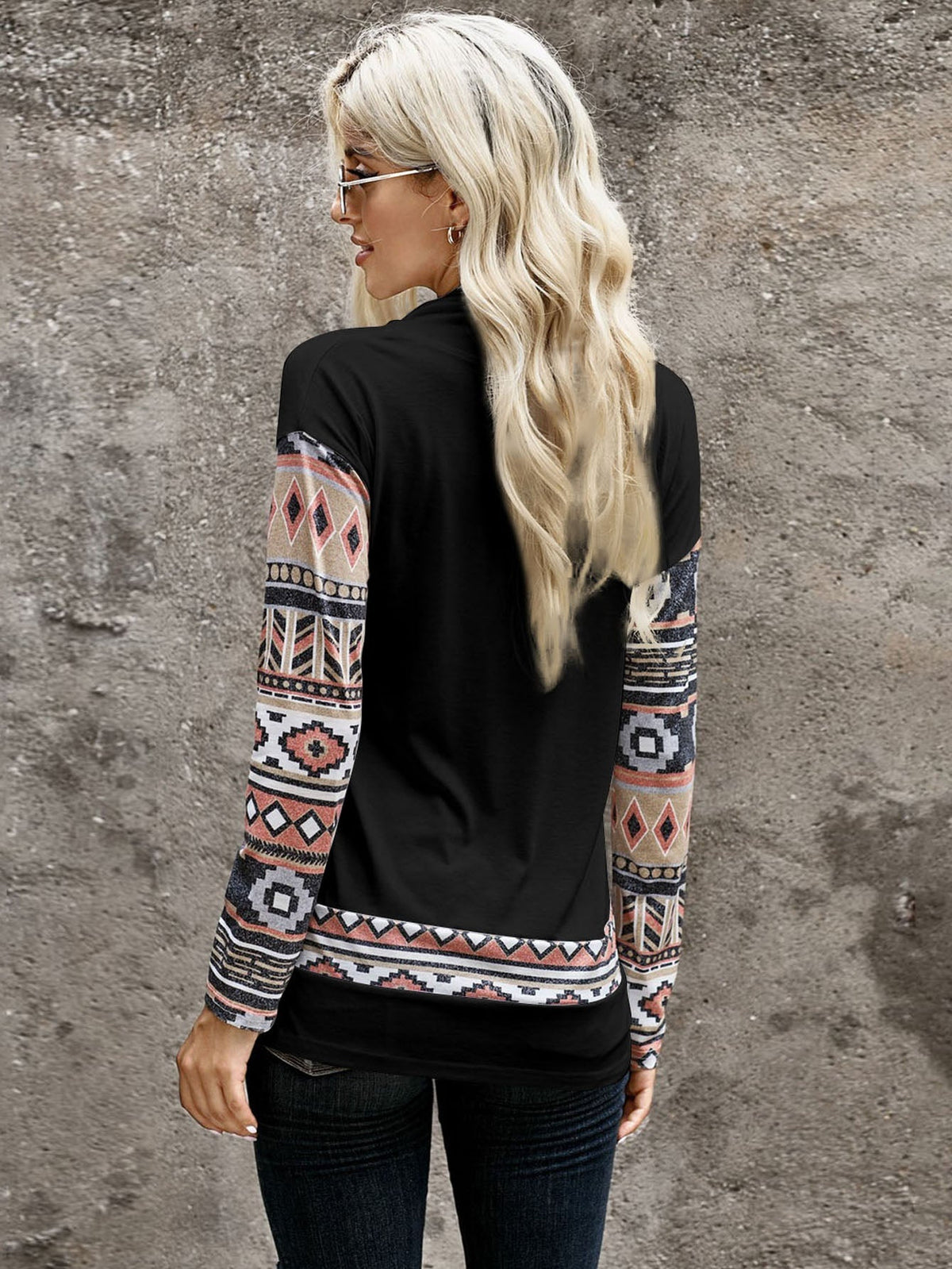 Women's Drop Shoulder Buttons Turtleneck Color Block Long Sleeve Pullover Tops Blouse Sai Feel