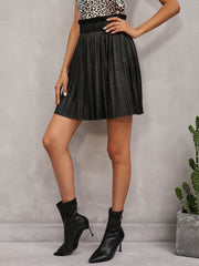 Women's Elastic Waist Short Skirt Trendy Leather Half Skirt Sai Feel