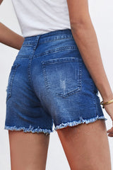 Women's Fashion Button Distressed Ripped Jean Pocket Rolled Hem Denim Shorts Sai Feel