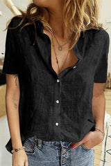 Women's Fashion Button Down Shirt Short Sleeve Loose Lightweight Airy Blouse Top Sai Feel