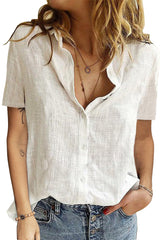 Women's Fashion Button Down Shirt Short Sleeve Loose Lightweight Airy Blouse Top Sai Feel