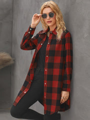 Women's Fashion Color Block Plaid Shirt Button Down Long Sleeve Turtleneck Jacket Sai Feel