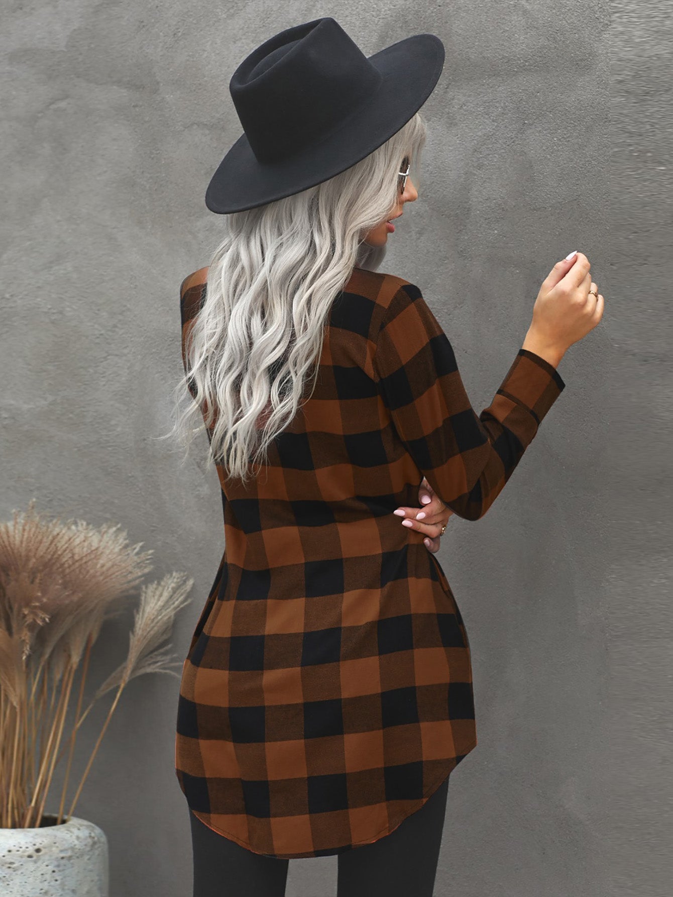 Women's Fashion Color Block Plaid Shirt Button Down Long Sleeve Turtleneck Jacket Sai Feel