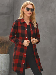 Women's Fashion Color Block Plaid Shirt Button Down Long Sleeve Turtleneck Jacket Sai Feel