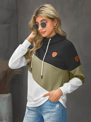 Women's Fashion Cowl Neck Color Block Loose Fitting Sweatshirt Long Sleeve Hoodie Sai Feel