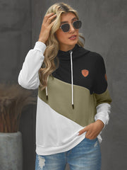 Women's Fashion Cowl Neck Color Block Loose Fitting Sweatshirt Long Sleeve Hoodie Sai Feel