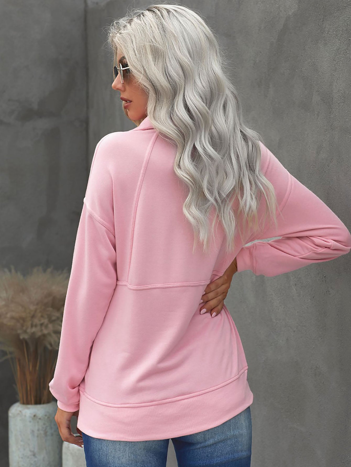 Women's Fashion Drawstring Solid Color Long Sleeve Zipper Neckline Pullover Kangaroo Pocket Outwear Sai Feel