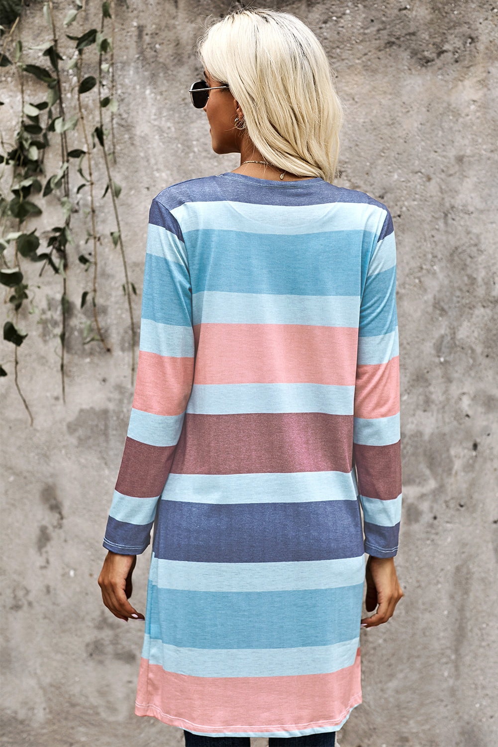 Women's Fashion Multi Color Stripe Open Cardigan Loose Long Sleeve Outwear Sai Feel