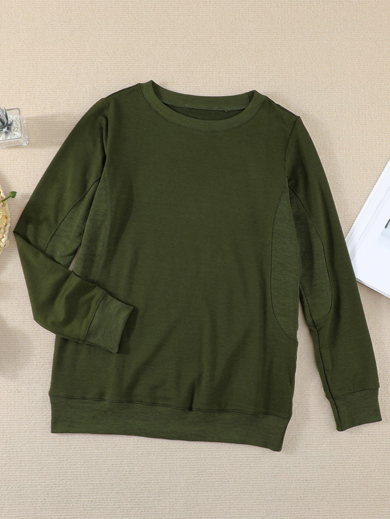 Women's Fashion Solid Color Round Neck Pullover Casual Long Sleeve Loose Sweatshirt Top Sai Feel