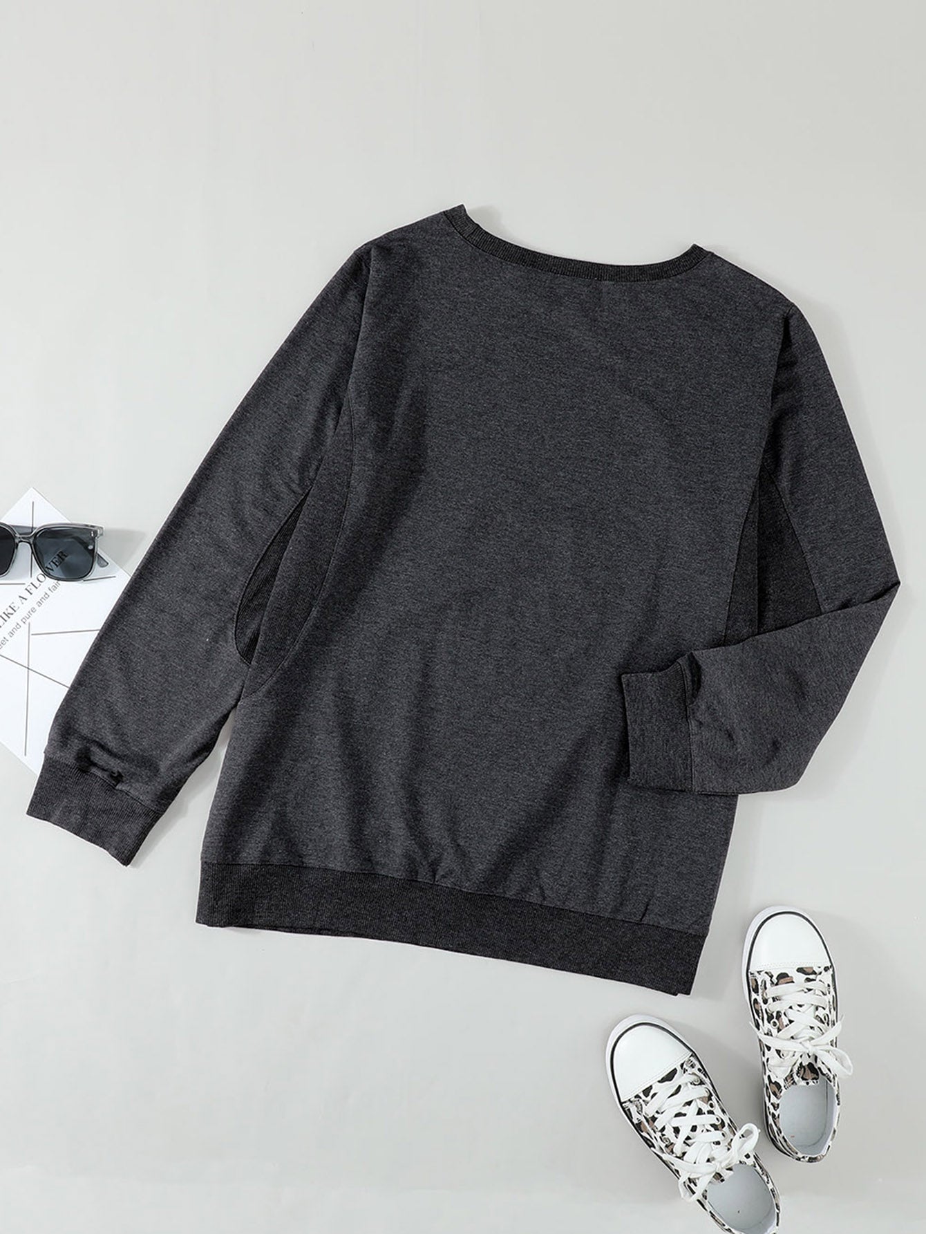 Women's Fashion Solid Color Round Neck Pullover Casual Long Sleeve Loose Sweatshirt Top Sai Feel