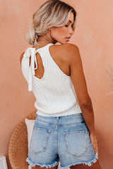 Women's Fashion Solid Color Tank Top Knitted Halter Neck Vest Sleeveless Top Sai Feel