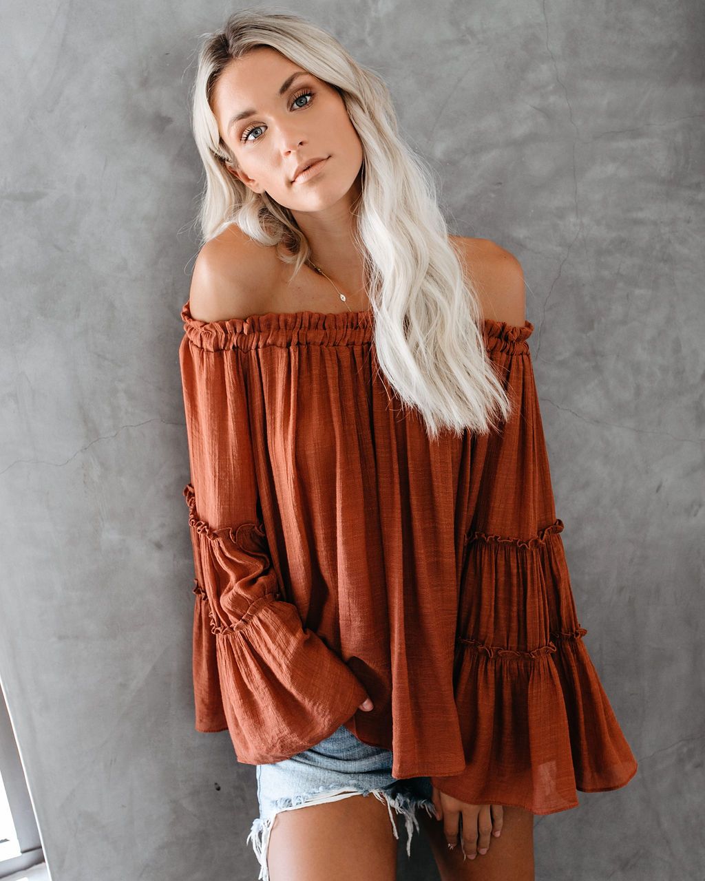 Women's Flare Sleeve Boat Neck Off Shoulder Blouse Summer Women Long Sleeve Top Casual Tops Sai Feel