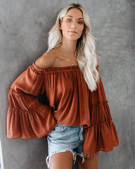 Women's Flare Sleeve Boat Neck Off Shoulder Blouse Summer Women Long Sleeve Top Casual Tops Sai Feel