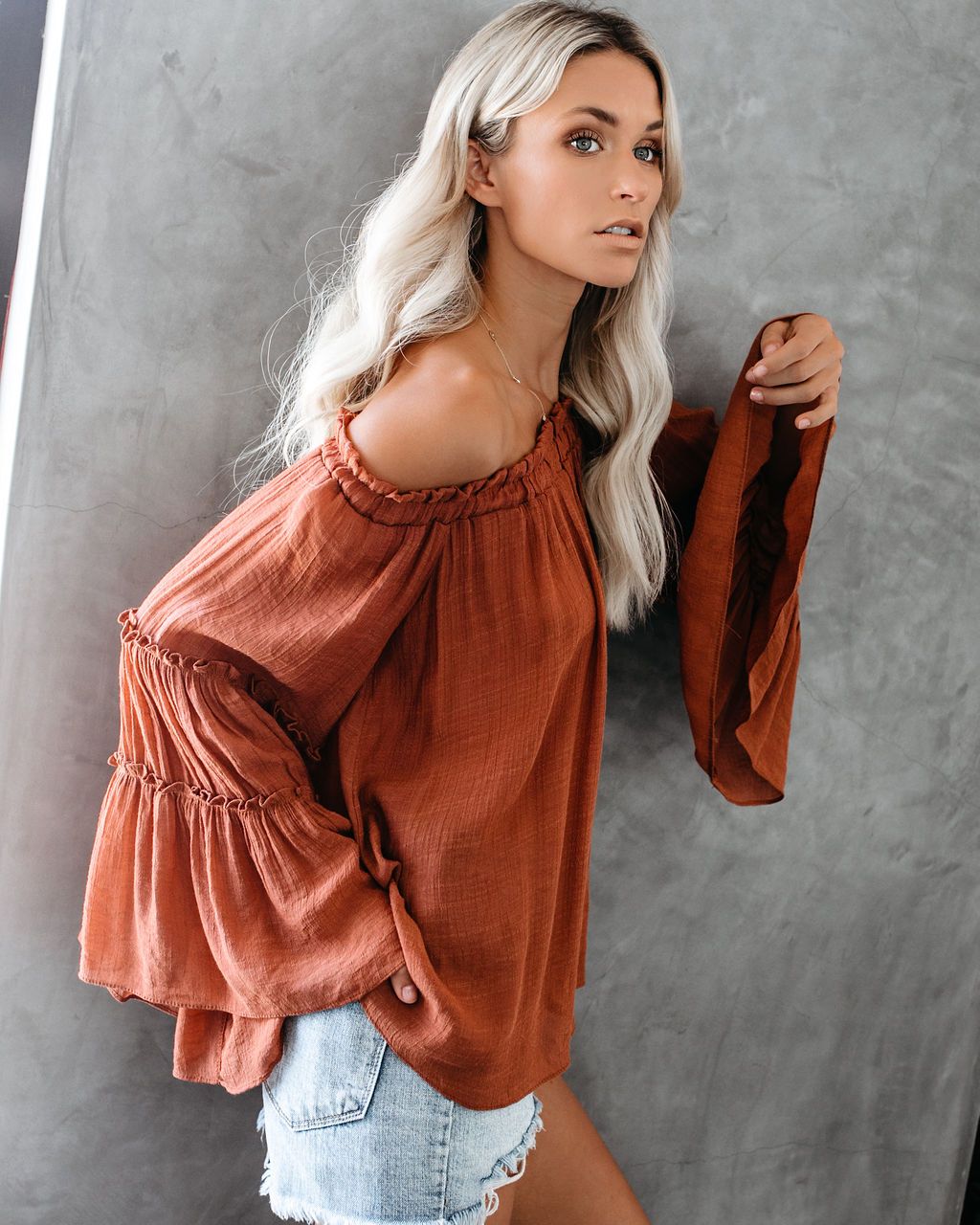 Women's Flare Sleeve Boat Neck Off Shoulder Blouse Summer Women Long Sleeve Top Casual Tops Sai Feel