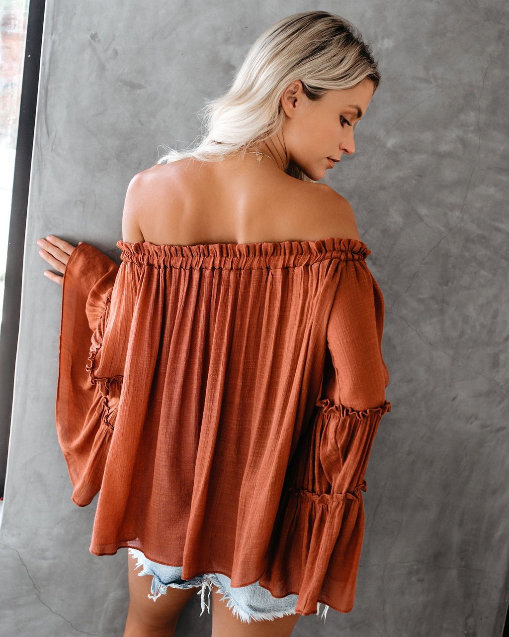 Women's Flare Sleeve Boat Neck Off Shoulder Blouse Summer Women Long Sleeve Top Casual Tops Sai Feel