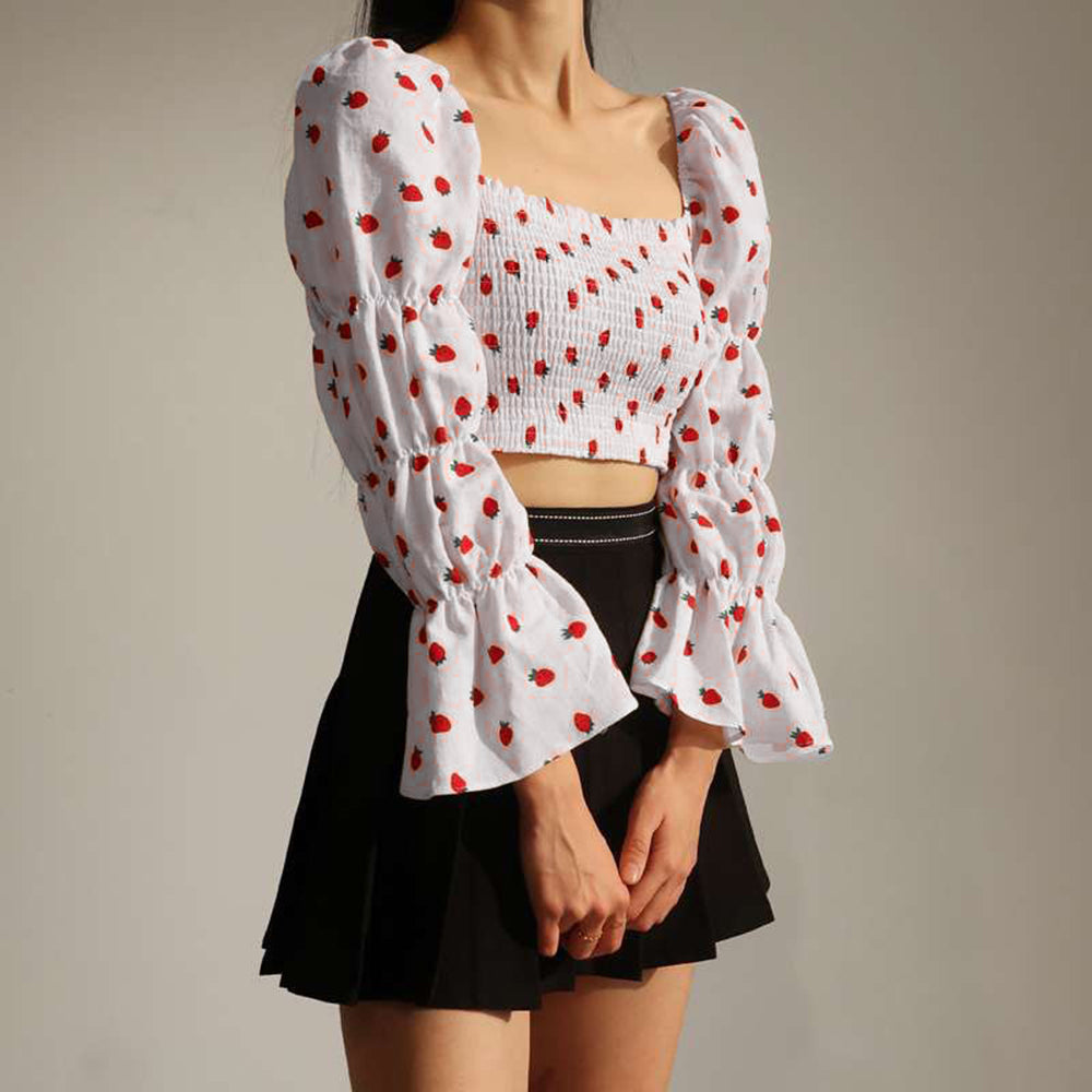 Women's French style square neck high waist long sleeve blouse with bubble sleeves Sai Feel