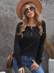 Women's Henley Sweatshirt Buttons Down Long Sleeve Shirt Loose Fit Pullover Solid Color Tops Sai Feel