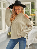 Women's High Neck Long Sleeve Sweaters Fashion Cold Shoulder Solid Color Casual Pullover Top Sai Feel
