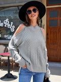 Women's High Neck Long Sleeve Sweaters Fashion Cold Shoulder Solid Color Casual Pullover Top Sai Feel