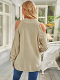Women's High Neck Long Sleeve Sweaters Fashion Cold Shoulder Solid Color Casual Pullover Top Sai Feel