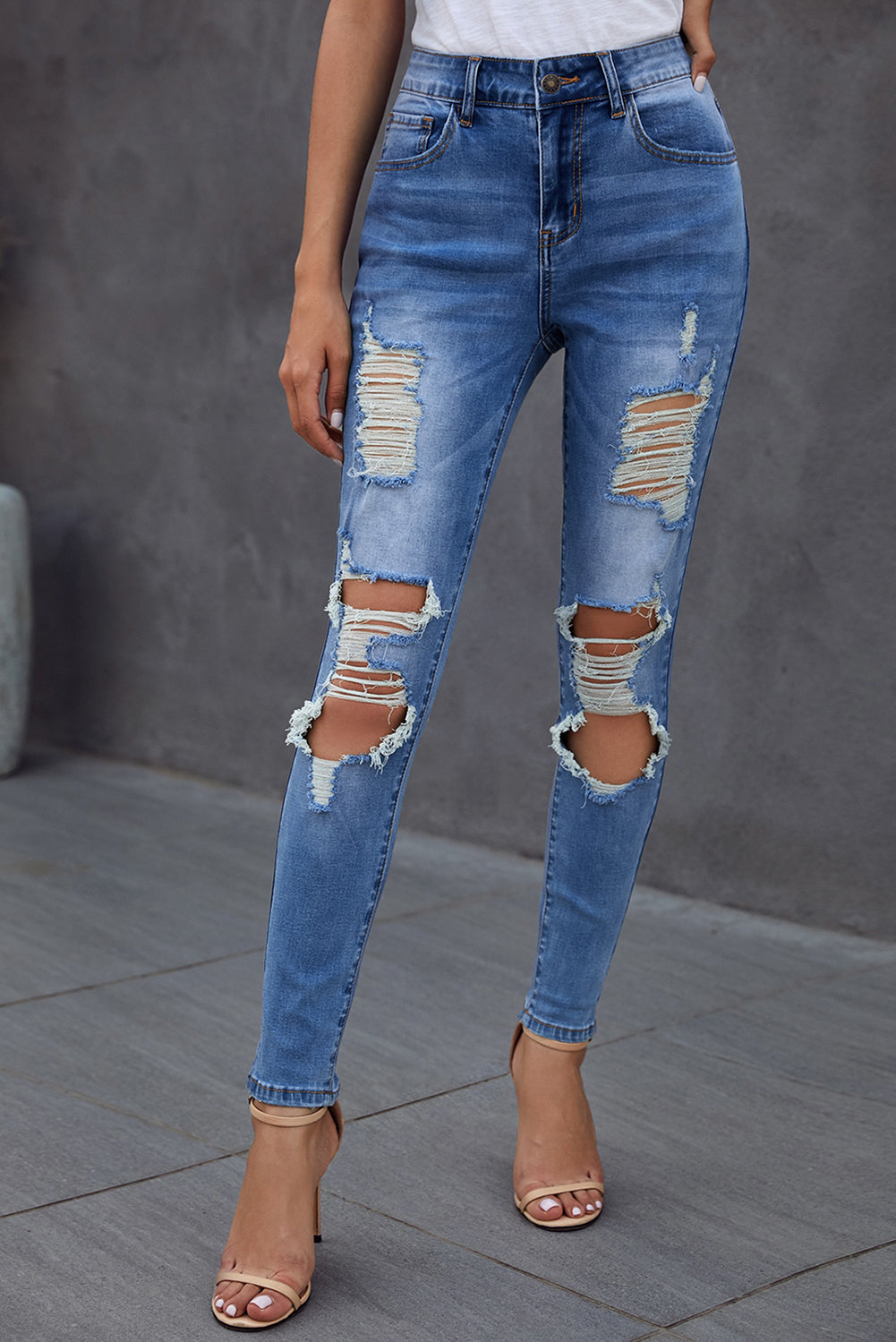 Women's High Rise Totally Shaping Skinny Jeans Distressed Ripped Straight Leg Denim Pants Sai Feel