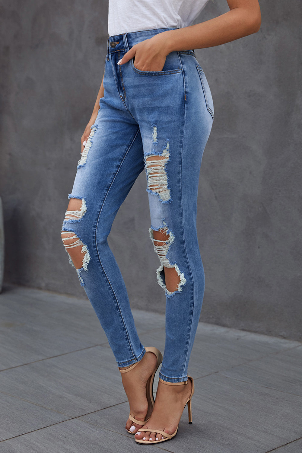 Women's High Rise Totally Shaping Skinny Jeans Distressed Ripped Straight Leg Denim Pants Sai Feel