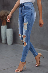 Women's High Rise Totally Shaping Skinny Jeans Distressed Ripped Straight Leg Denim Pants Sai Feel