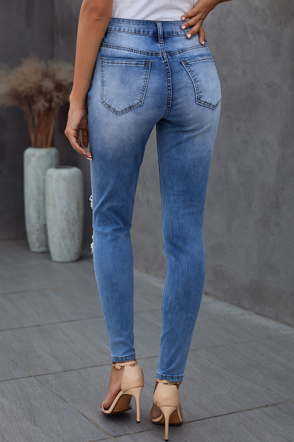 Women's High Rise Totally Shaping Skinny Jeans Distressed Ripped Straight Leg Denim Pants Sai Feel