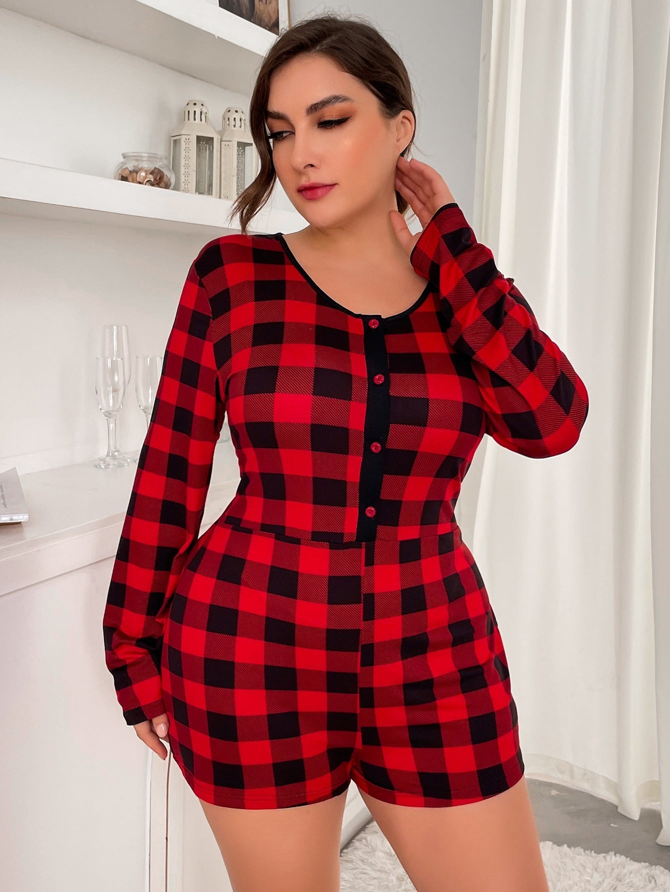 Women's Jumpsuit long sleeve Loungewear Soft Lightweight and Comfortable Sleepwear One-Piece Romper Nightwear 1XL-4XL Sai Feel