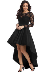 Women's Lace Evening Prom Dress Elegant Large Swing Long Sleeve Lace Satin Prom High Low Cocktail Party Dress Sai Feel