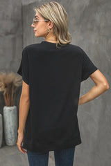 Women's Lightweight Shirts Tops Crewneck Short Sleeve Solid Color Basic Tees Side Split Blouse Sai Feel