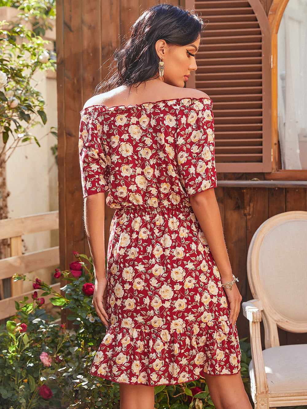 Women's Loose Casual Mid-length High-waist Tightening Strap Short-sleeved Printed Dress Sai Feel