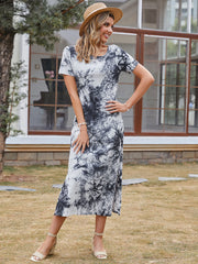 Women's Mid-length A-line Skirt Off-the-shoulder Ink Print Dress Sai Feel