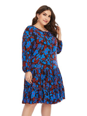 Women's New Plus Size Round Neck Lantern Sleeve Over-the-Knee Dress Mini Dress Sai Feel