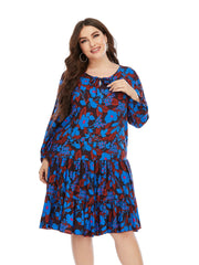 Women's New Plus Size Round Neck Lantern Sleeve Over-the-Knee Dress Mini Dress Sai Feel