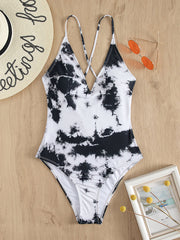 Women's One Piece Swimsuits Halter Swimwear tie dye print Padded Bathing Suits Tummy Control Sai Feel