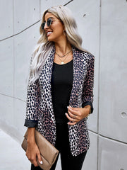 Women's Open Front Long Sleeve Leopard Blazer Suit Fashion Casual Coat Sai Feel