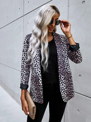 Women's Open Front Long Sleeve Leopard Blazer Suit Fashion Casual Coat Sai Feel