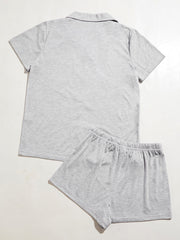 Women's Pajama Set | Short Sleeve Button Down Shirt w Front Pocket, Shorts w Elastic Waist Sai Feel