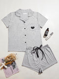 Women's Pajama Set | Short Sleeve Button Down Shirt w Front Pocket, Shorts w Elastic Waist Sai Feel