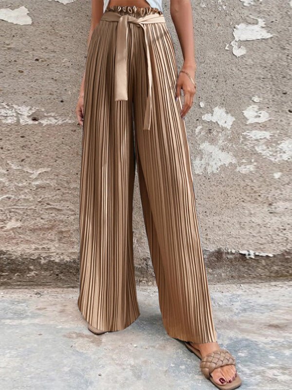 Women's Pants Pleated Tie High Waist Straight Wide Leg Pants Sai Feel