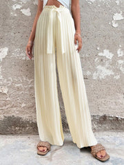 Women's Pants Pleated Tie High Waist Straight Wide Leg Pants Sai Feel