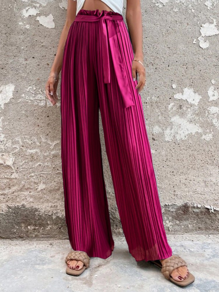 Women's Pants Pleated Tie High Waist Straight Wide Leg Pants Sai Feel