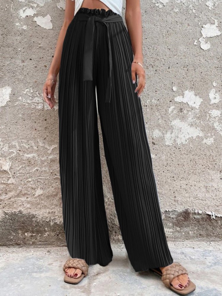 Women's Pants Pleated Tie High Waist Straight Wide Leg Pants Sai Feel