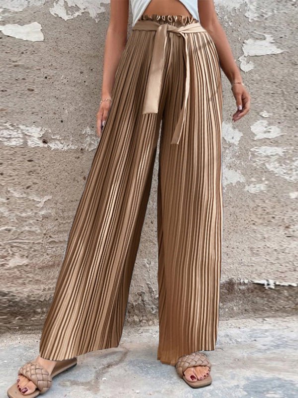 Women's Pants Pleated Tie High Waist Straight Wide Leg Pants Sai Feel