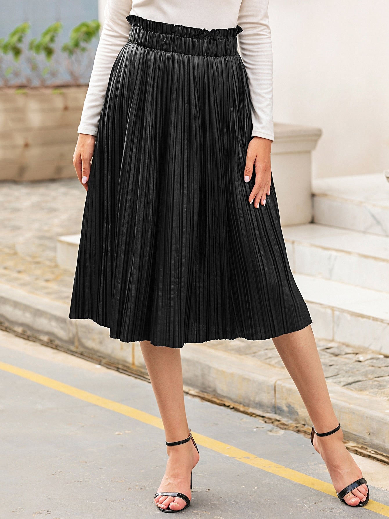 Women's Pleated Elastic Waist Midi Skirt Sai Feel