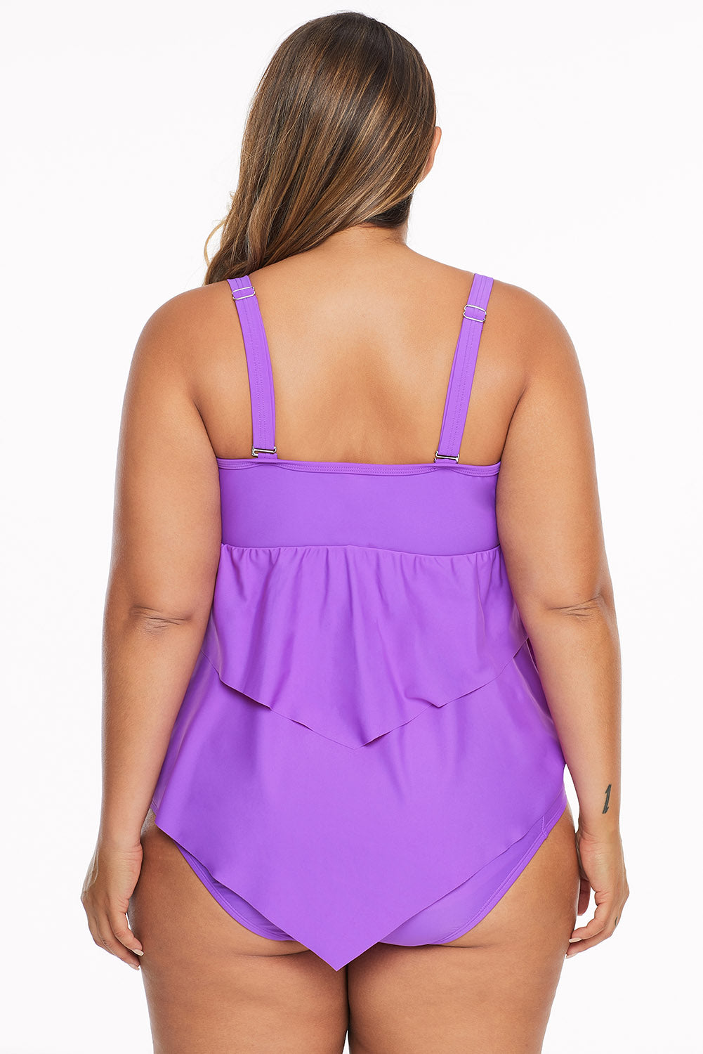 Women's Plus Size 2 Piece Tankini Set Adjustable Straps Layered Irregular Hem Top and Bottom Swimwear Bathing Suit Sai Feel