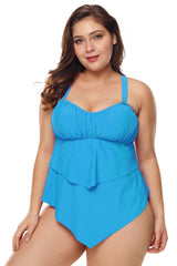 Women's Plus Size 2 Piece Tankini Set Adjustable Straps Layered Irregular Hem Top and Bottom Swimwear Bathing Suit Sai Feel